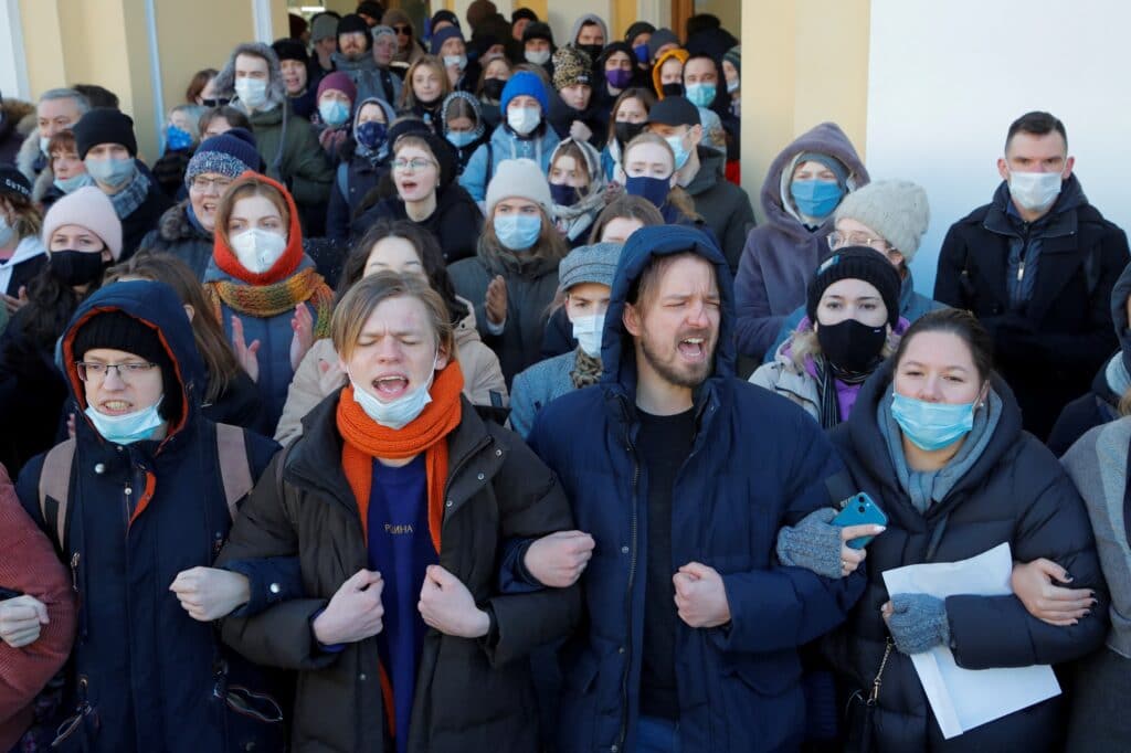 Protesty proti vojenské operaci na Ukrajině, 27. února, Petrohrad