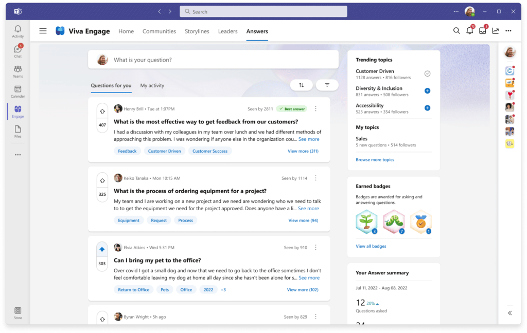 Služba Viva Engage ja založena na Microsoft Teams