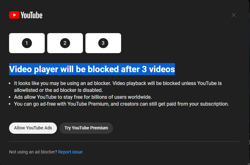 YouTube blokátor reklam