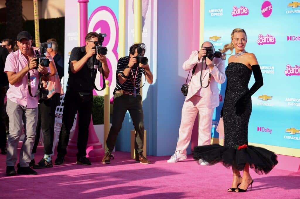 Margot Robbie na světové premiéře filmu Barbie v Los Angeles, 9. července 2023